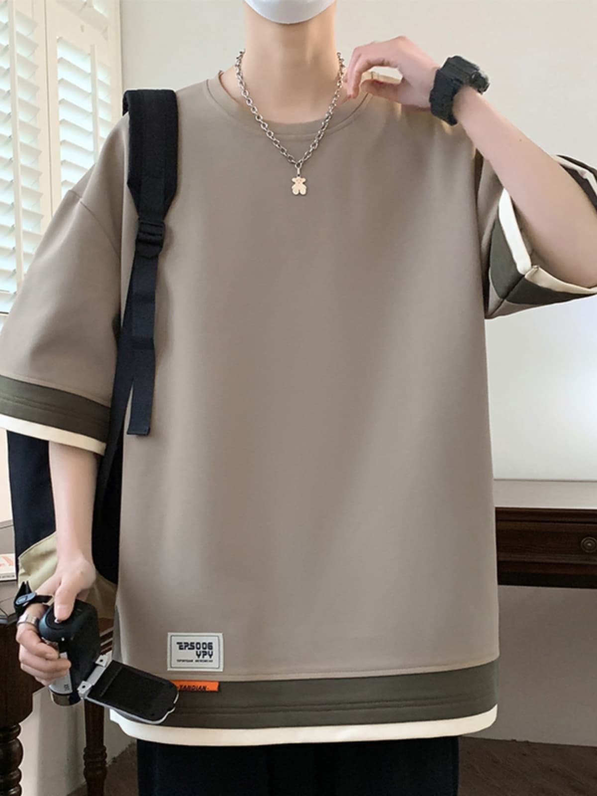 40 代 ファッション メンズ レイヤード風 五分袖重ね着風Tシャツ